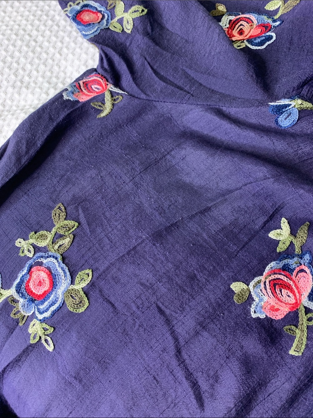 fig and flower Navy Floral Embroidered lightweight Button-Front Blouse 1X - Picture 10 of 14